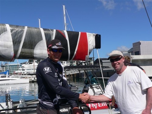 Dean Barker welcomes Richard Power aboard the ETNZ’s TP52 © Event Media